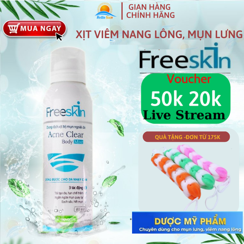 Xịt viêm nang lông Freeskin, Giảm viêm nang lông, mụn lưng, ngực mông, mờ thâm sáng da- Chai 80ml shop Hello Sun