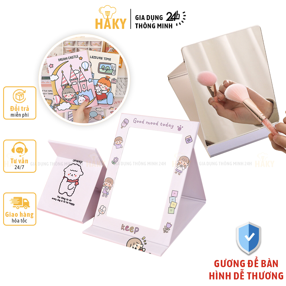 Gương trang điểm gấp gọn để bàn hình cute, gương giấy gấp nhỏ gọn HAKY077