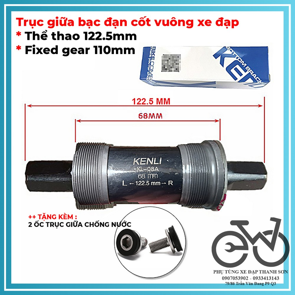 Trục giữa bạc đạn cốt vuông xe đạp thể thao 122.5mm xe fixed gear 110mm