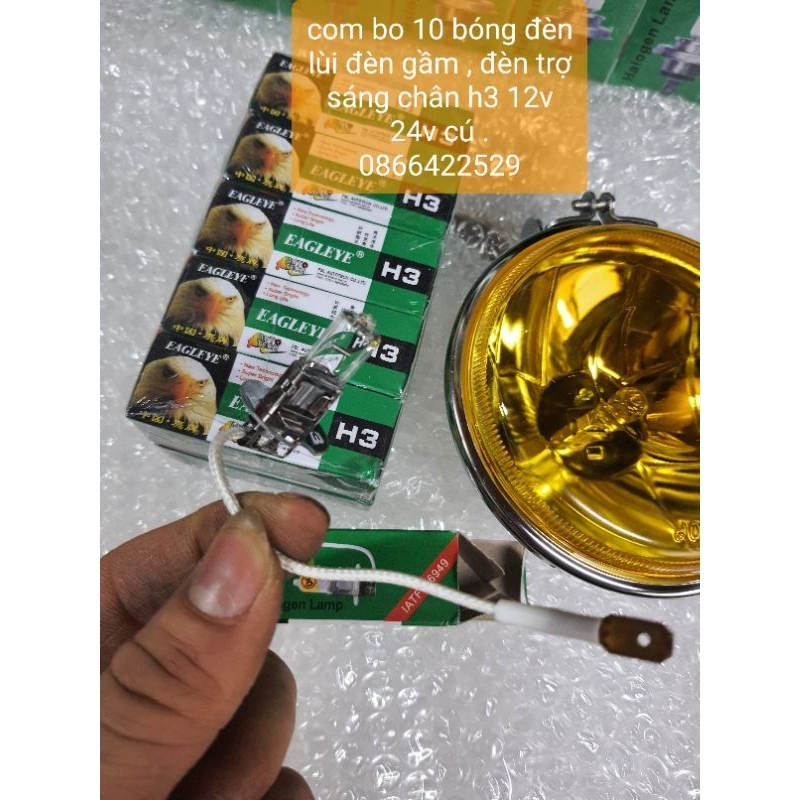 Com bo 10 bóng đèn lùi, đèn trợ sáng, đèn gầm chân h3 loại cú đẹp, ó đẹp 12v 24v 100w