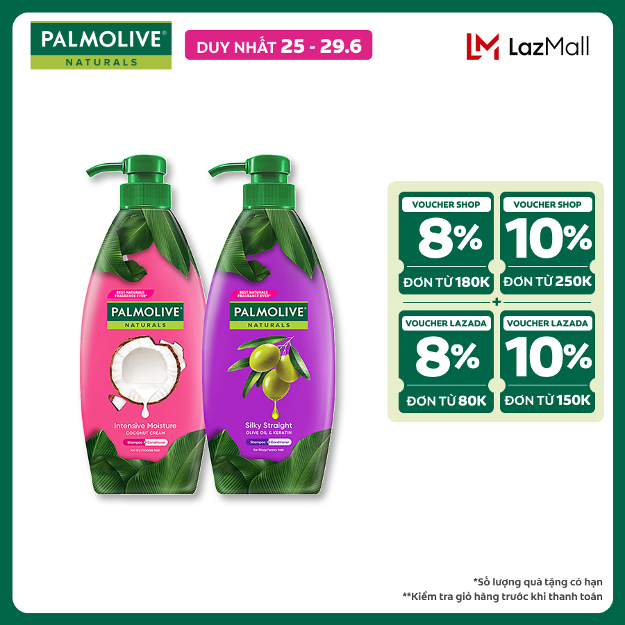 [Chỉ 25-29.6_X2 Voucher giảm đến 20%] Bộ 2 Dầu gội Palmolive kèm xả 2-trong-1 chiết xuất thiên nhiên 600ml