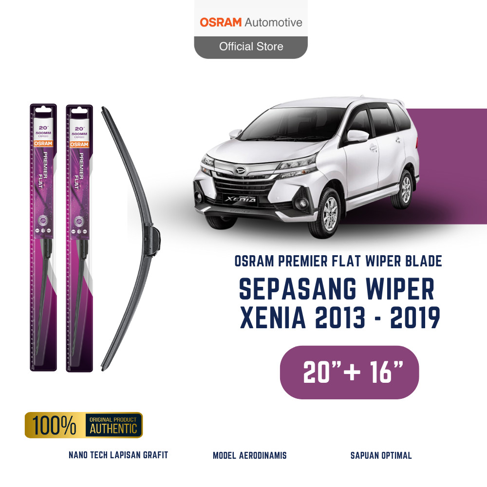 OSRAM Wiper Premier Flat Blade Mobil Daihatsu Xenia Tahun 2013-2019 ukuran 20 dan 16 inch - Frameless Harga 166,900 Ringgit*Penghantaran Percuma