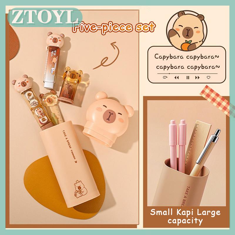 ZTOYL 5Pcs Capybara Stationery Assortment Set Pencil Case Ruler Eraser Correction Tape Pencil Sharpe
