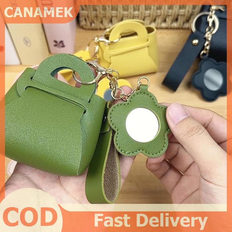 CANAMEK Sáng tạo PU da phụ nữ ly hợp túi hình Keychain với gương mini tai nghe Túi Chìa Khóa Mặt dây chuyền dễ thương đồng xu Ví Mặt dây chuyền Quà Tặng