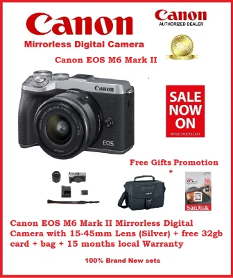 Canon EOS M6 Mark II Mirrorless Digital Camera with 15-45mm Lens (Silver) + free 32gb card + bag + Additional Free Gift +15 months local Warranty