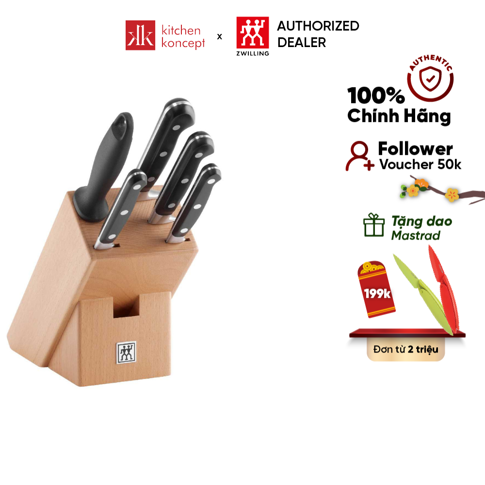 [Trả góp 0%] ZWILLING - Hộp dao Professional S - 6 món làm từ thép không gỉ bền bỉ cứng cáp với công nghệ trui lạnh Friodur giúp lưỡi dao đàn hồi tốt