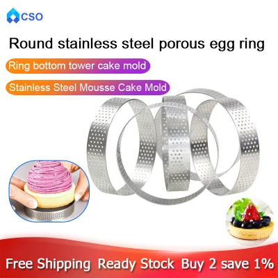 6Pcs Circular Stainless Steel Porous Tart Ring Bottom Tower Pie Cake Mould Baking ToolsHeat-Resistant Perforated Cake Mousse Ring, 8cm