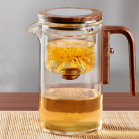 muduan Water Separation Glass Teapot Glass Teapot with Wooden Handle Handmade Glass Teapot with Infuser and Wooden Handle Perfect for Brewing Tea Drip-free Spout Ideal