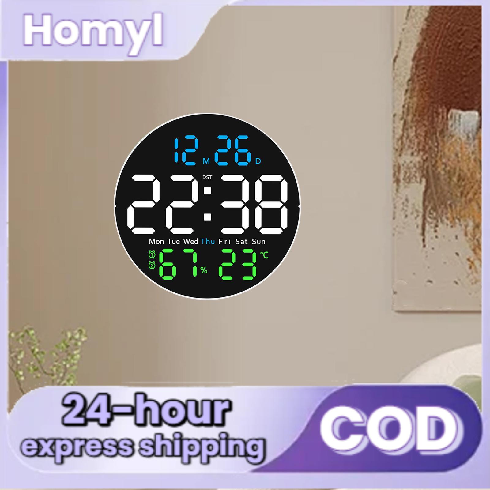 Digital Wall Clock with Night Light 2 Alarms Dst 12/24H Humidity Temperature Month Date Week for Office Classroom Home Decor