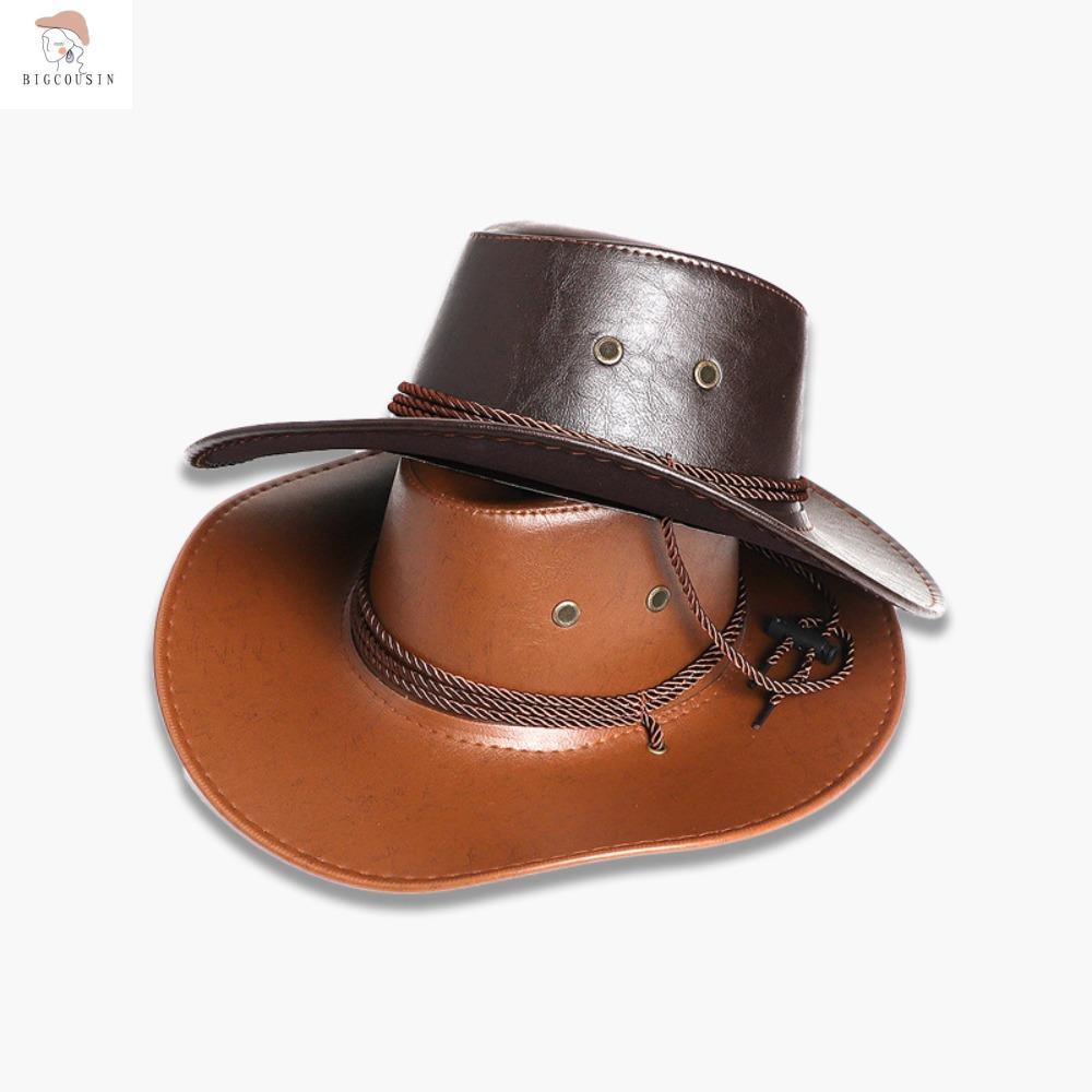 BIGCOUSIN Rộng vành Mũ cao bồi miền Tây Da PU Mũ Hiệp Sĩ Mũ chống nắng Thường ngày Đạp xe Mũ nữ cao bồi Mùa hè