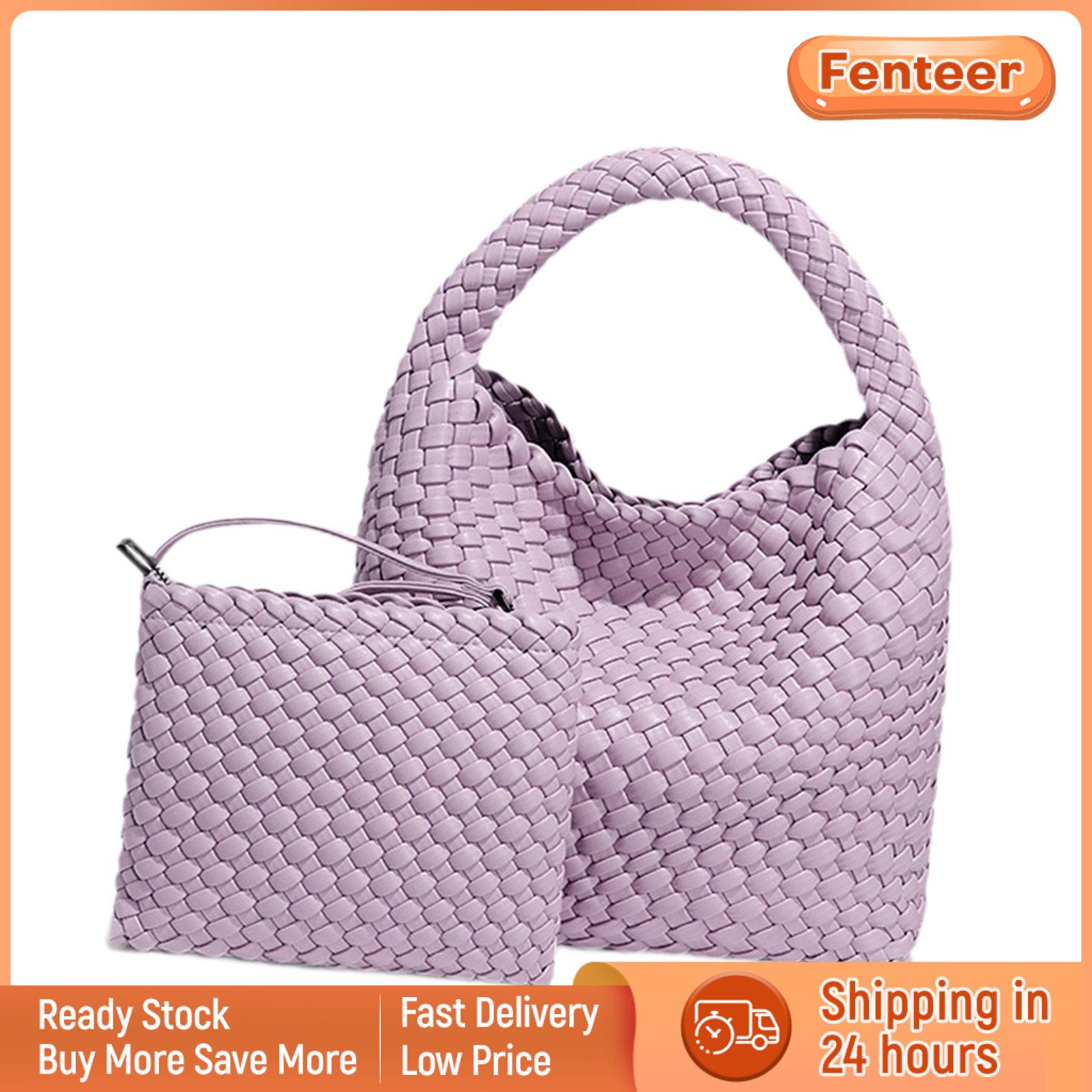 Fenteer Woven Tote Bag for Women with Purse Summer Portable Fashion Trendy Easy to Handle Bag for Party Vacation Holiday