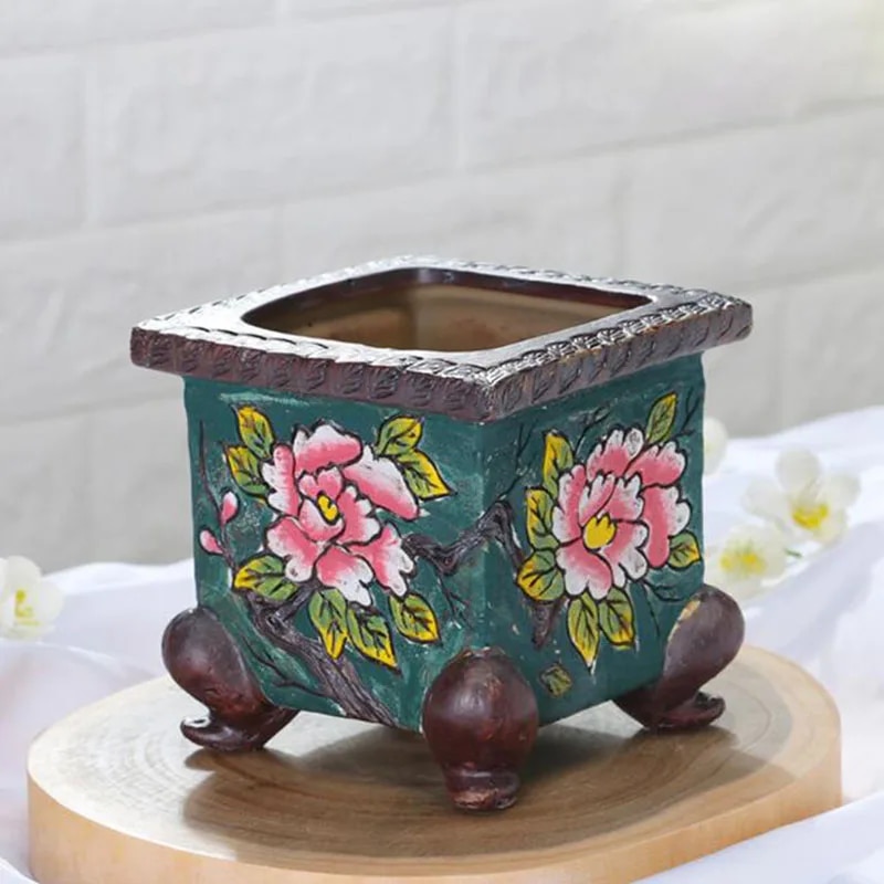 【Clearance sale】 Korean Style Handpainted Floral Pattern Ceramic Succulent Pot Bonsai Vase Planter Flowetpot Ornaments Garden Home Decor