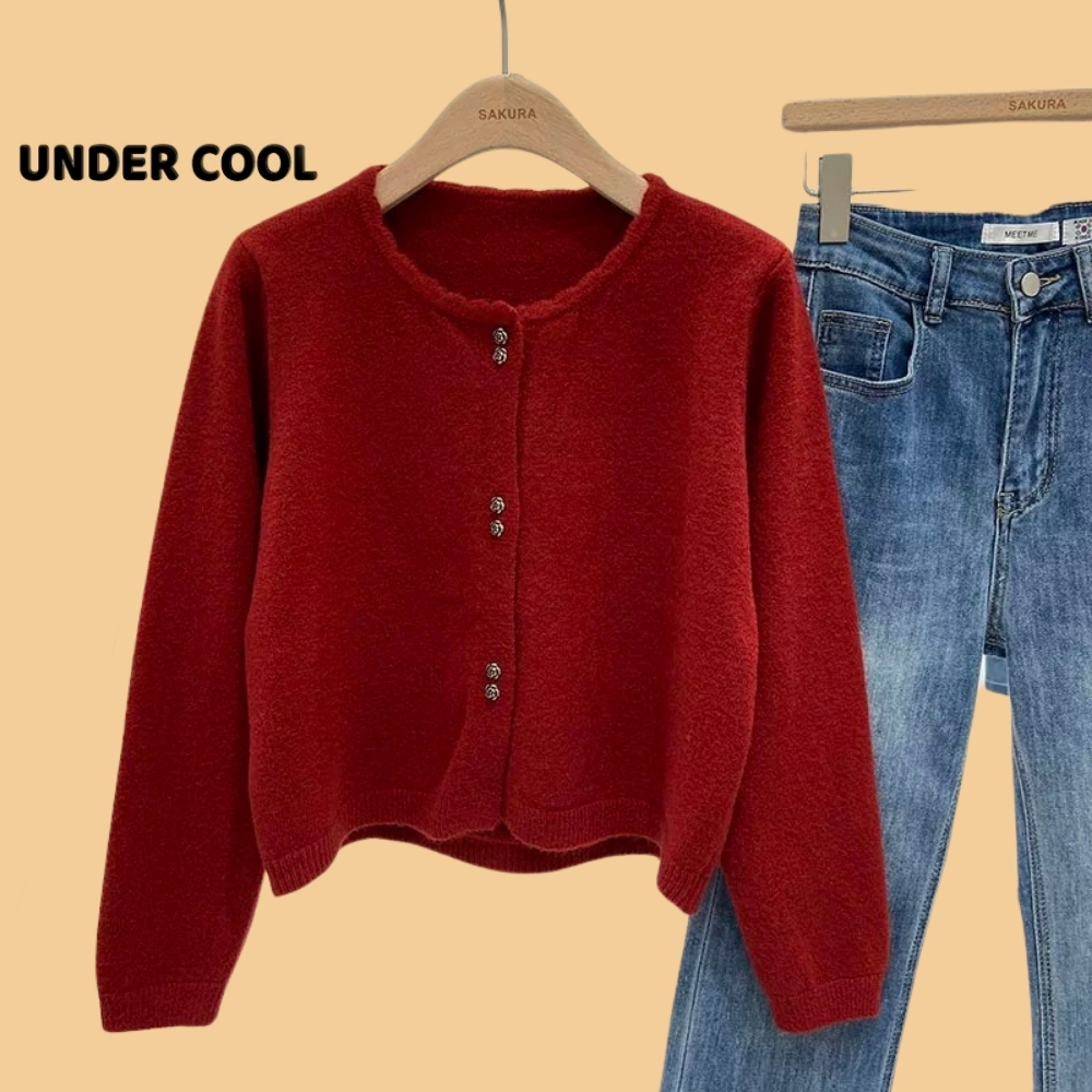 Áo khoác len UNDERCOOL Cardigan chất liệu len dày lông thỏ phối cúc đôi sang chảnh nữ tính cho các n