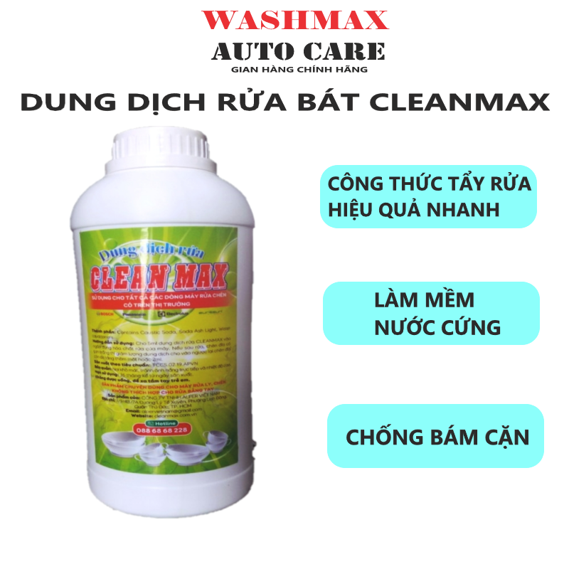 Dung dịch rửa chén bát clean max dùng cho máy rửa bát 1000ml, washmax autocare