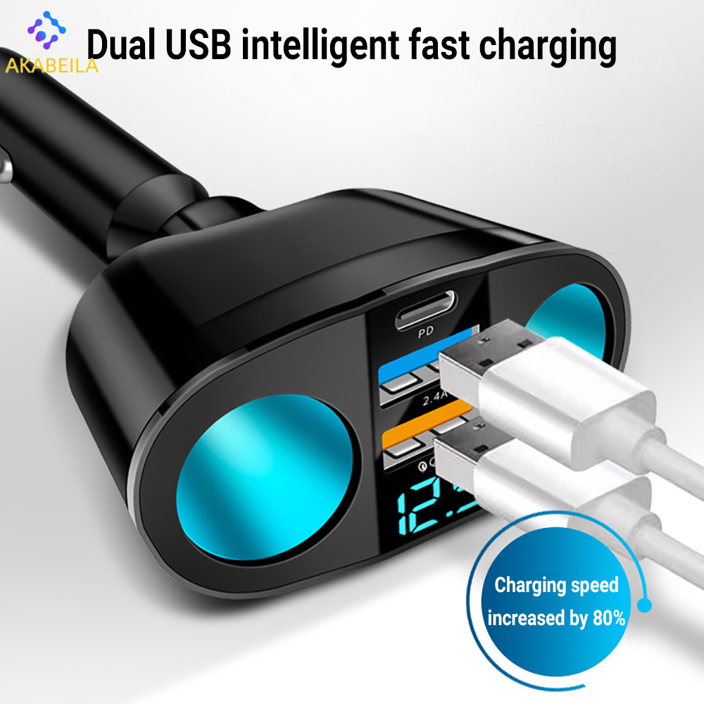 🔥 AKABEILA ที่ชาร์จแบตในรถ12V-24V ตัวแยกที่ชาร์จ QC3.0 PD หัวชาร์จรถยนต์หมุนได้ 360 องศา พอร์ตที่ชาร์จความเร็วสูง C USB คู่อะแดปเตอร์ไฟแสดงผลแบบดิจิตอล ราคา 155 บาท*ส่งฟรี