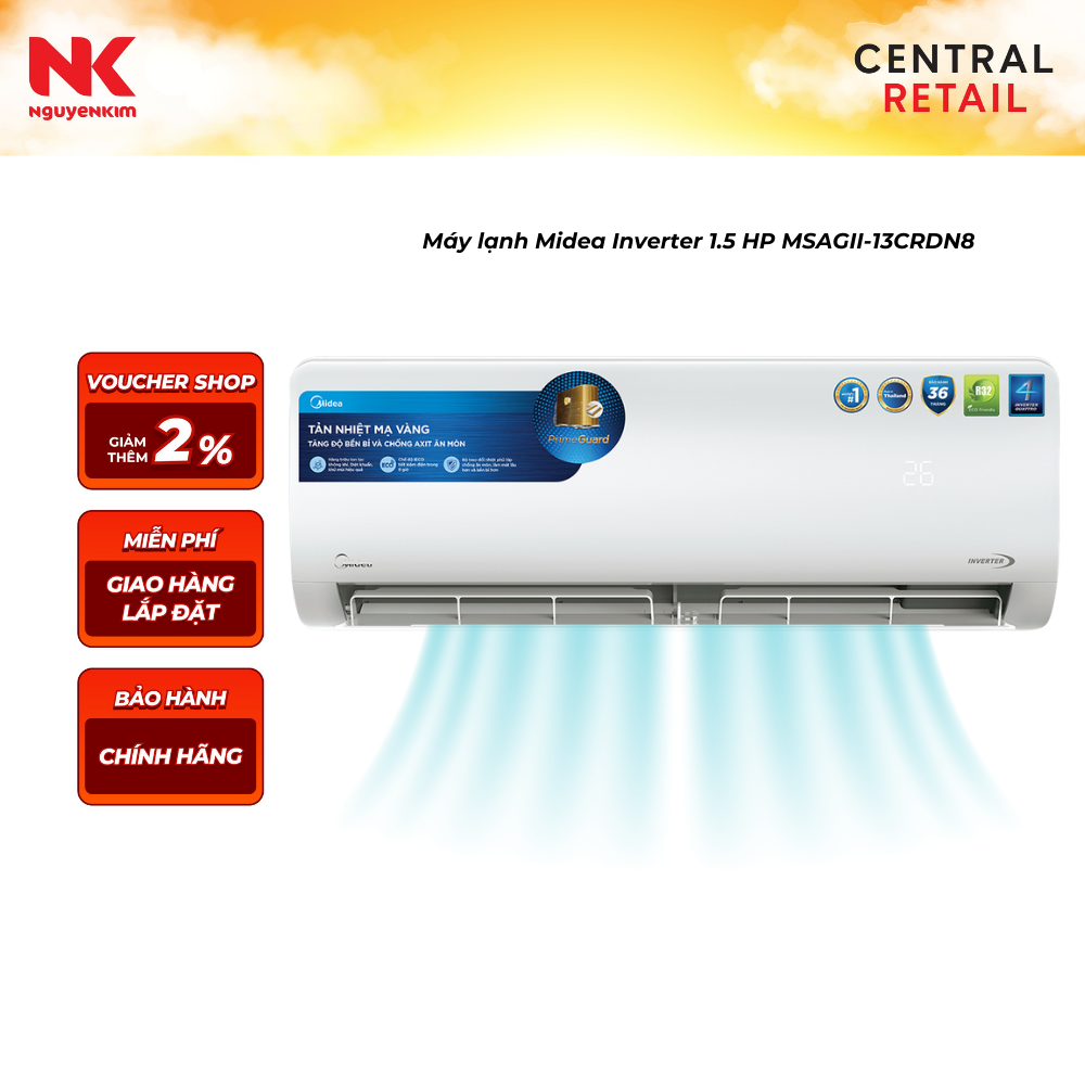 (MIỄN PHÍ LẮP ĐẶT) Máy lạnh/Điều hòa Midea Inverter 1.5 HP MSAGII-13CRDN8