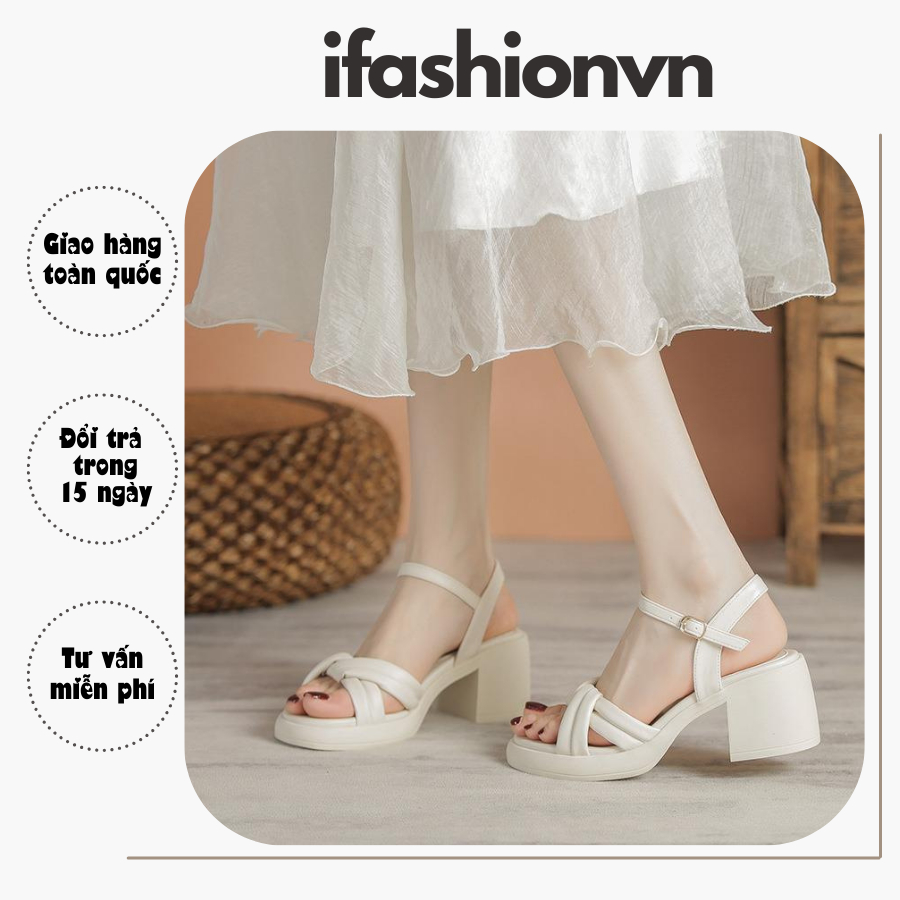Giày Sandal Cao Gót Đế Dày Phối Quai Xoắn Gót 5 Phân Dễ Đi Thời Trang CG-0674 ifashion