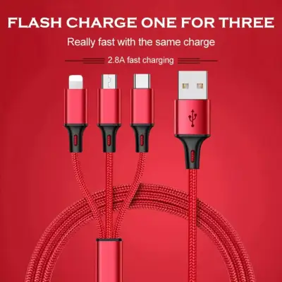【3in1】 3A Quick Charging Usb C Cable Micro Usb/Type-C/Lightning Fast Charging Cord Super Fast Charger For IPhone12/11Pro max/XR/7/8Plus Xiaomi OPPO Samsung HuaWei Mate 20 30 Pro……