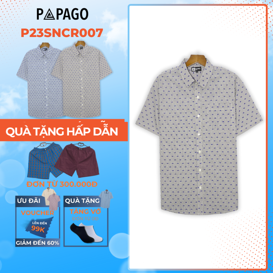 Áo sơ mi nam Trung niên PAPAGO tay ngắn sọc caro nhí P23SNCR007