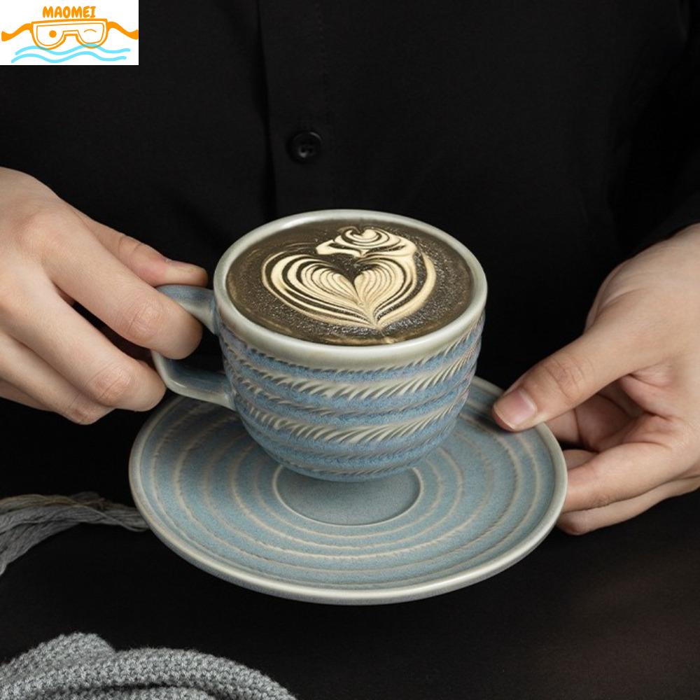 MAOMEI ลายดอกนูน ถ้วยชาเซรามิก พร้อมฐาน สง่างาม แก้วกาแฟ การออกแบบงานศิลปะสุดหรู วินเทจ แก้วน้ำ ใช้ในบ้าน ราคา 417 บาท*ส่งฟรี