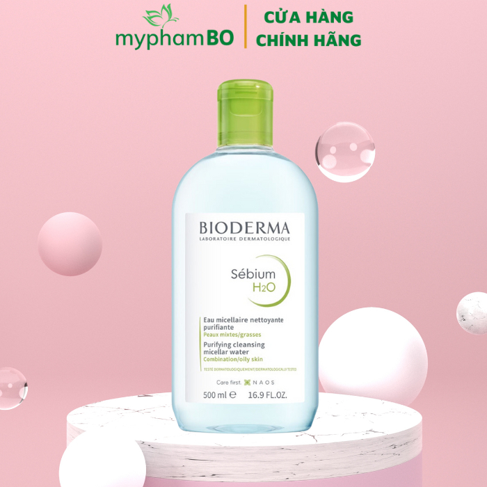 Nước Tẩy Trang Bioderma Sensibio H2O 500ml Màu Xanh Chính Hãng Cho Da Hỗn Hợp Thiên Dầu, Da Dầu Và Da Mụn