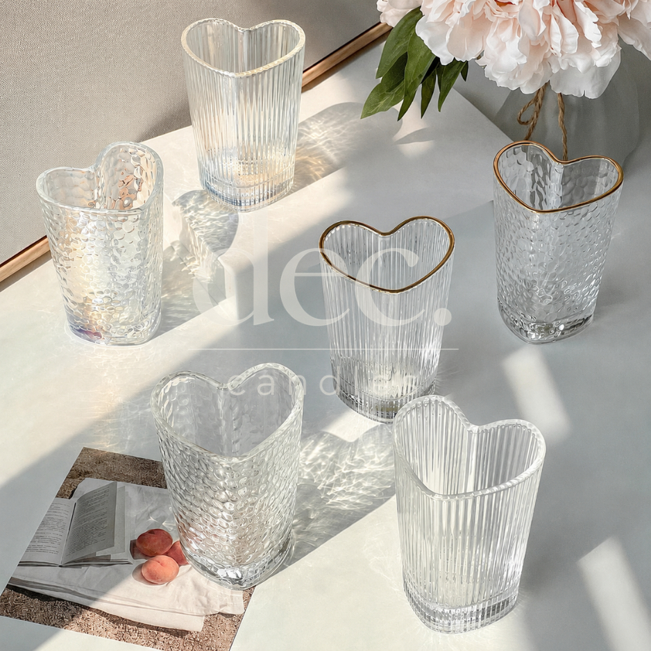CỐC THỦY TINH HÌNH TRÁI TIM 150ML – CỐC DECOR ĐỰNG NƯỚC, TRÁNG MIỆNG, QUÀ TẶNG XINH XẮN