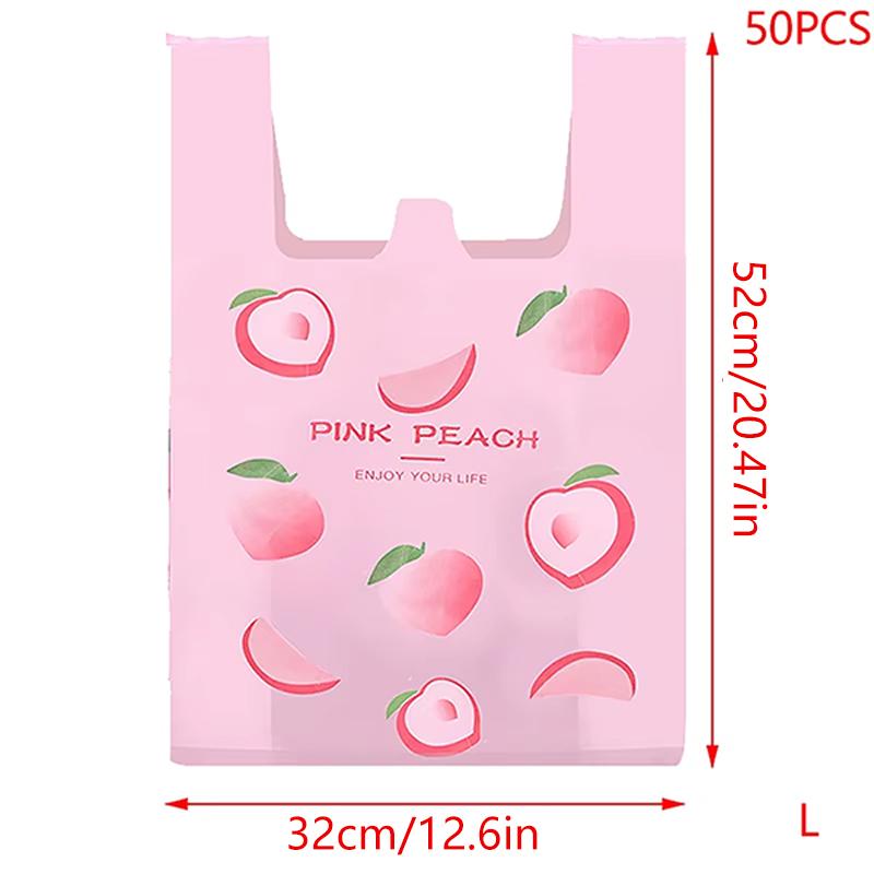 50Pcs Cute Fruit Plastic Bag Carry Out Bags With Handle Food Packaging Retail Grocery Shopping Home Storage