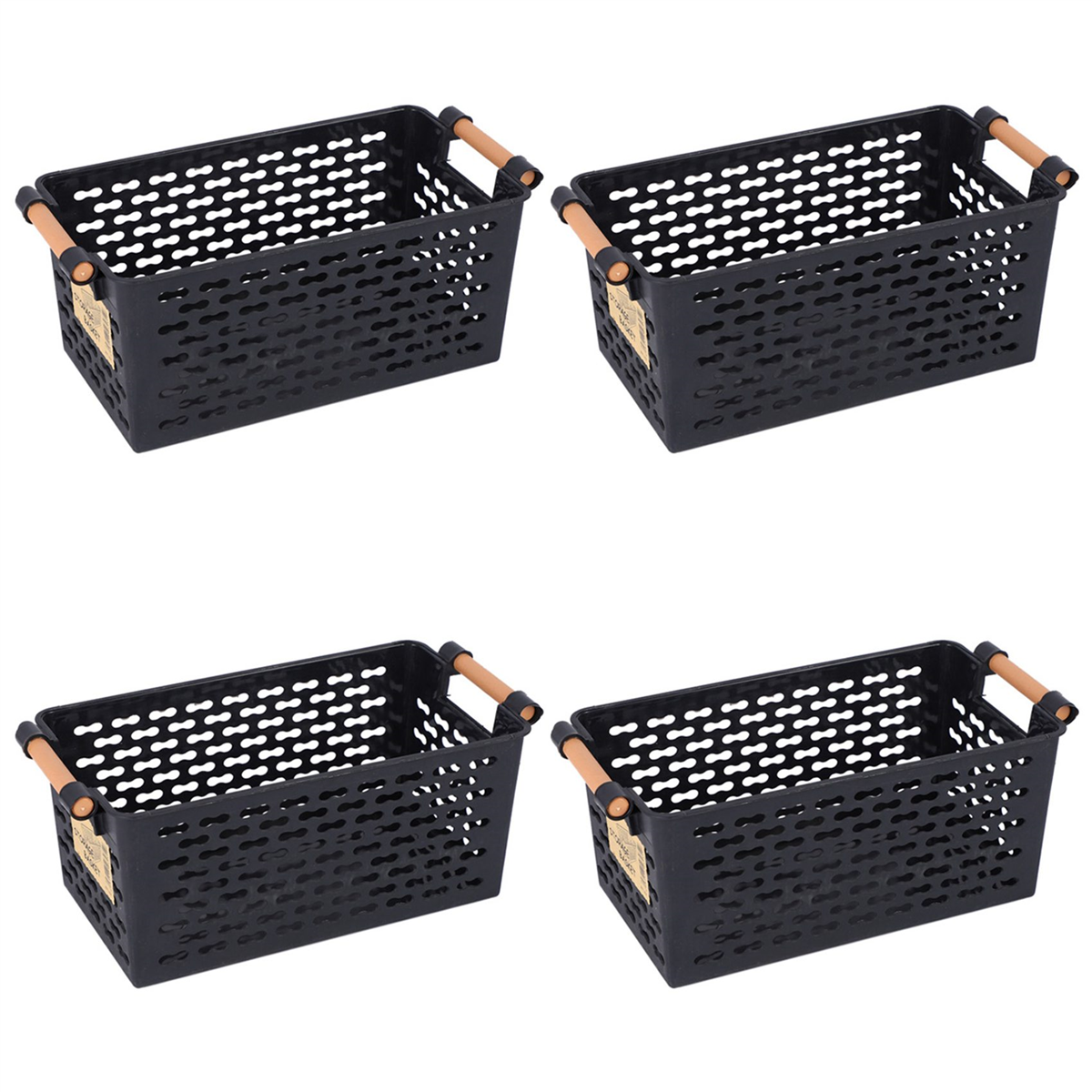 (TSDA) 4X Plastic Desktop Storage Basket Rectangular Bathroom Portable Storage Box Bath Basket Multi-Purpose Baskets Black