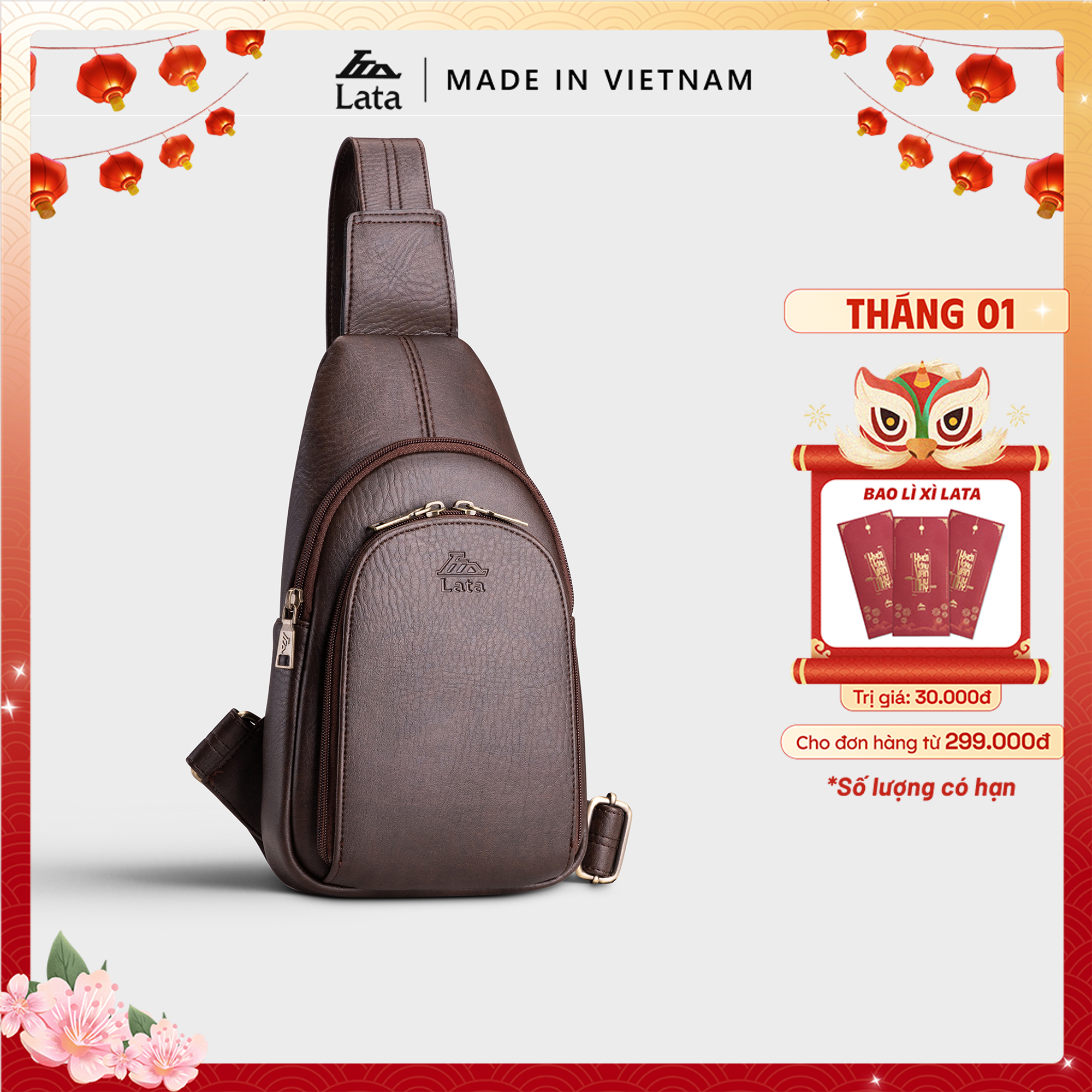 Balo Lata Thời trang nam đi chơi - Balo đeo chéo da BALC28