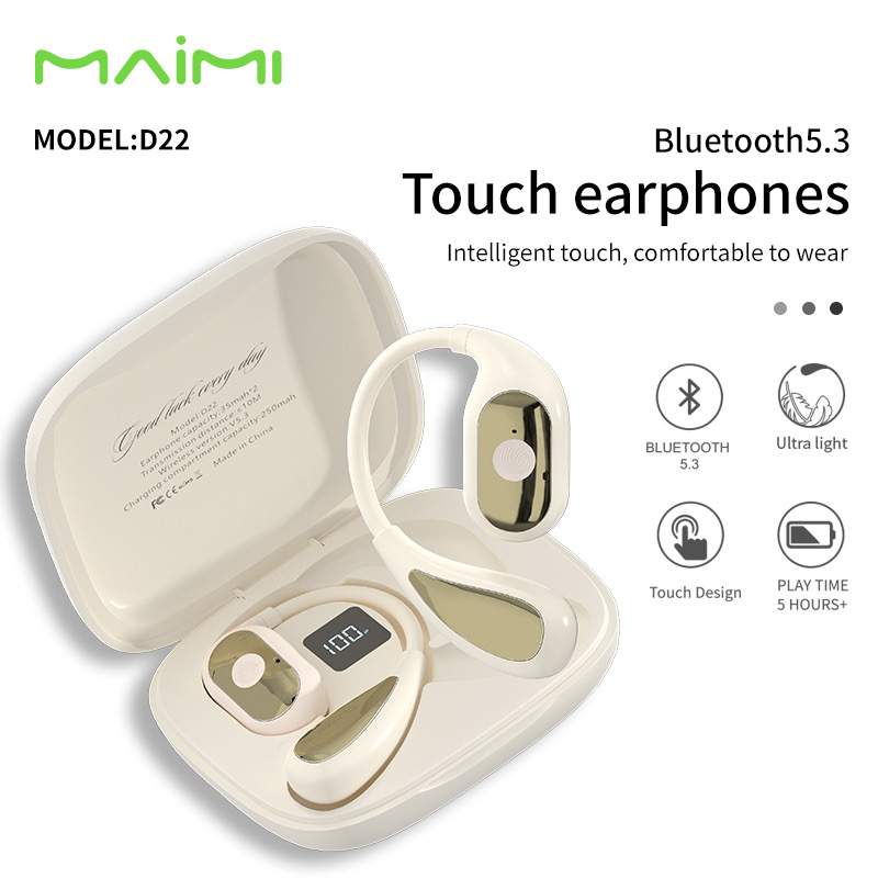 Maimi หูฟังบลูทูธ (รุ่น D22) หูฟังไร้สายแบบสัมผัส สวมใส่สบาย เสียงดี เบสนุ่ม ไมค์ชัด มาพร้อมบลูทูธ5.3 แบตเตอรี่อึดทน กันน้ำได้ดี สินค้ารับประกัน1ปี ราคา 502 บาท*ส่งฟรี