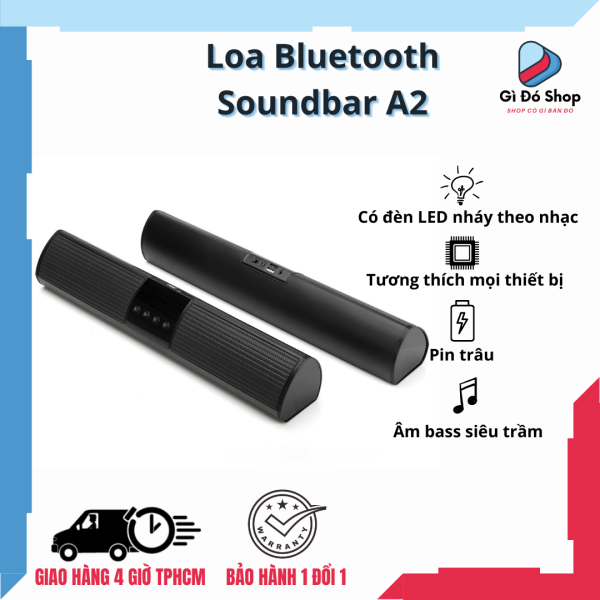 [Lấy mã freeship] Loa bluetooth không dây A2 - Soundbar dáng dài - Âm thanh cực hay - Kiểu dáng sang trọng -  Dung lượng pin lớn - Trang bị đèn LED đổi màu - Có hỗ trợ thẻ nhớ - Tương thích mọi thiết bị
