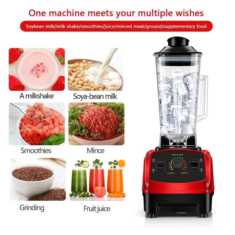 (Malaysia Plug) 2L 2200W Professional Smart Timer Food Blender Mixer Free Juicer Food Processor Ice Smoothies