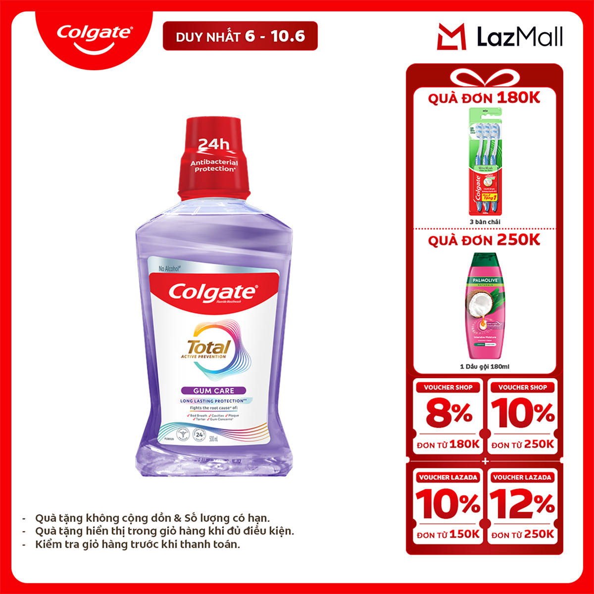 [Chỉ 6-10.6_X2 Voucher giảm 22%] [MỚI] Nước súc miệng Colgate Maxfresh the mát dài lâu gấp 10X - diệt 99,9% vi khuẩn