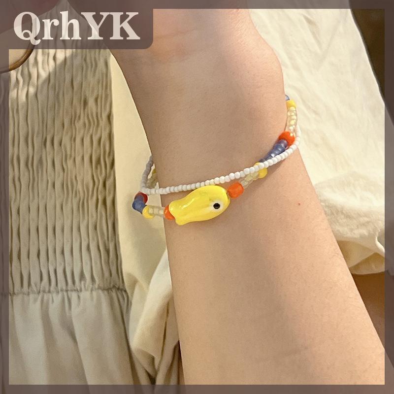 QrhYK Thời Trang Đầy Màu Sắc Hạt Gốm Cá Có Thể Điều Chỉnh Phụ Nữ Vòng Đeo Tay Cho Kỳ Nghỉ Cô Gái Đồ Trang Sức Quà Tặng