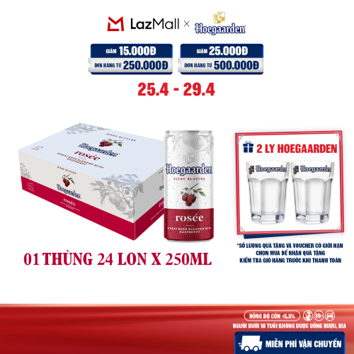 Thùng 24 Lon Bia Hoegaarden Rosée (250ml/lon) - Hàng Mới Về