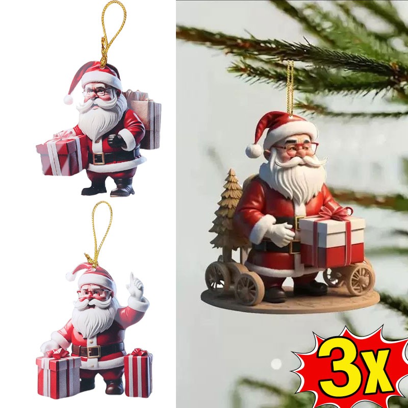 1/3pcs Acrylic Mặt dây chuyền ông già Noel 8cm dạng treo hình cây thông giáng sinh đồ trang trí 2D Santa Claus treo lòng thòng nhà trang trí Giáng sinh 2024