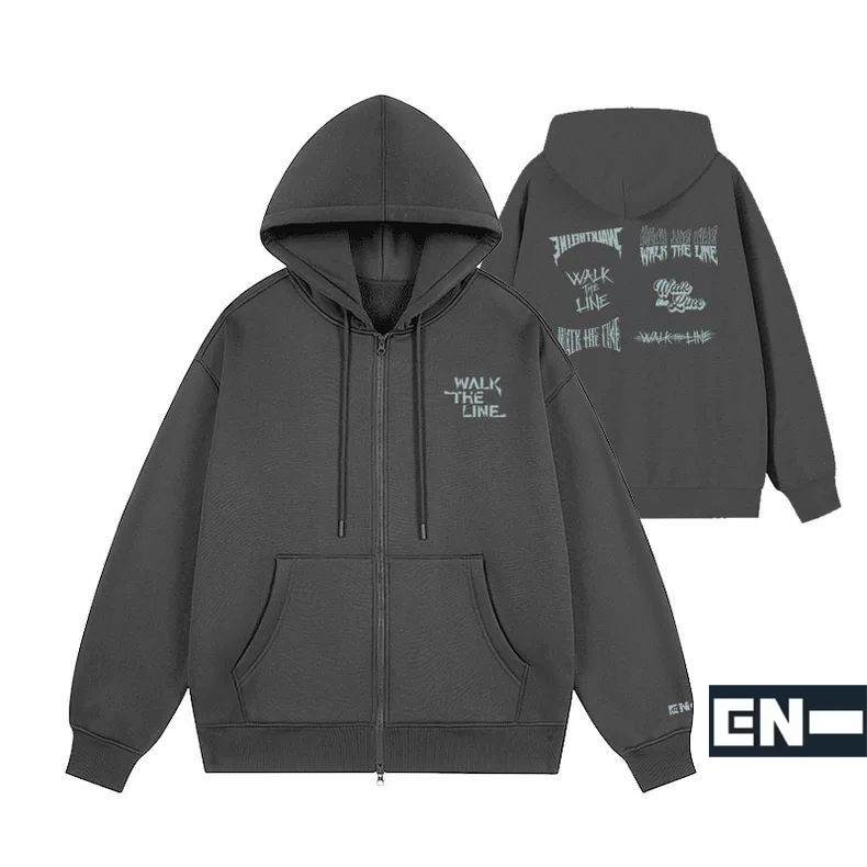 clu ENHYPEN WALK THE LINE World Tour Zip-up Hoodie Plus Size Korean Fashion Loose Printed Sweatshirt ulc