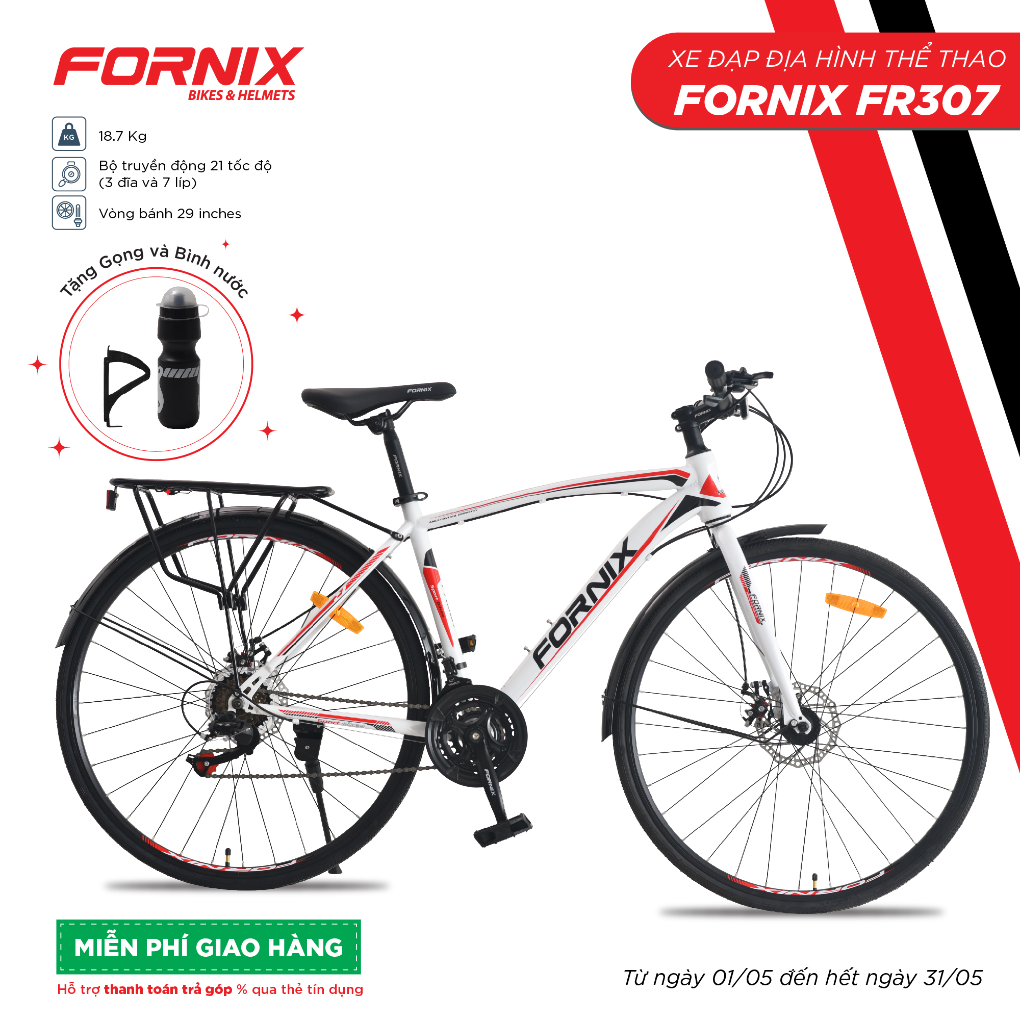 Trả góp 0% Xe đạp thể thao Fornix FR307 - Vòng bánh 700C- Bảo hành 12 tháng