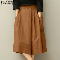 ZANZEA Korean Style Women Summer Solid Color Straight Trousers Pockets Seven-point Pants #0526
