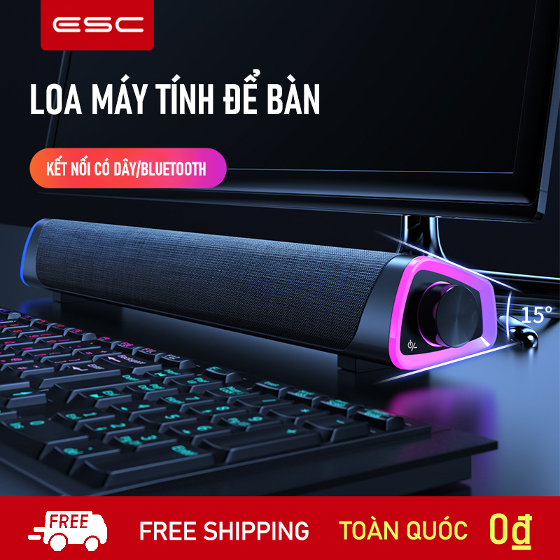 Loa máy tính dạng thanh dài hiệu ứng LED tone màu lạnh Loa âm thanh siêu trầm có dây Bluetooth Âm thanh vòm 3D Loa vi tính Bluetooth Speaker