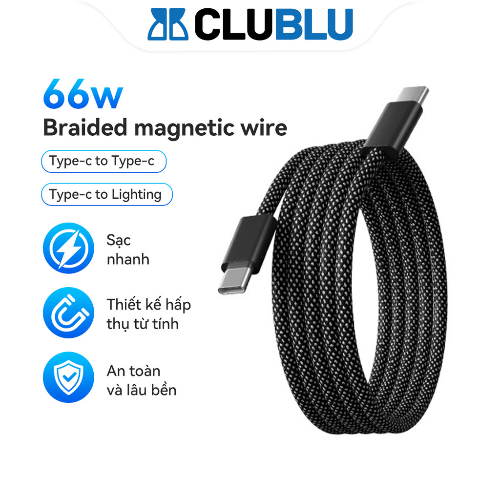 -CLUBLU- Dây Cáp Sạc Nhanh 2 Đầu Type-C LGT Nam Châm Lò So Chống Rối Dành Cho iP14 15 Máy Tính Bảng
