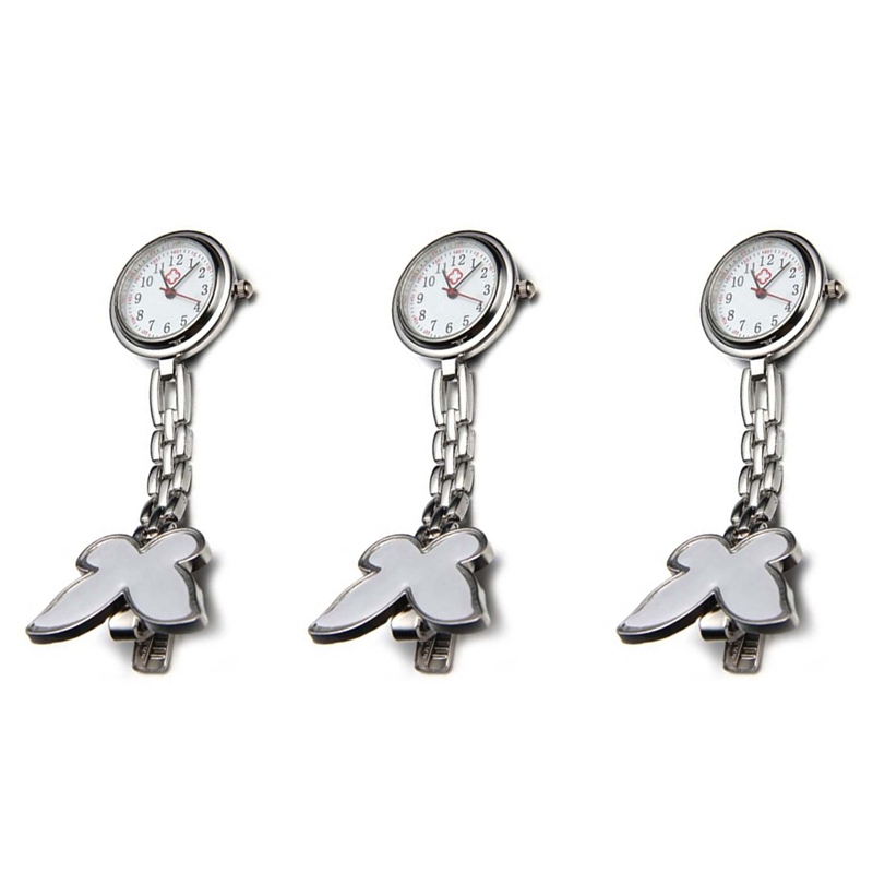 [Waanon]3X Nurses Clock Heart Rate Monitor Pocket Watch Quartz Butterfly Motive White
