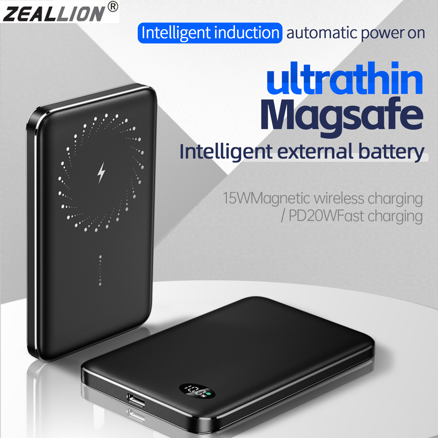 Zeallion PD20W Ultra Thin Wireless Power Bank Magsafe Suction External Battery Fast Charging Mobile Phone Power Supply