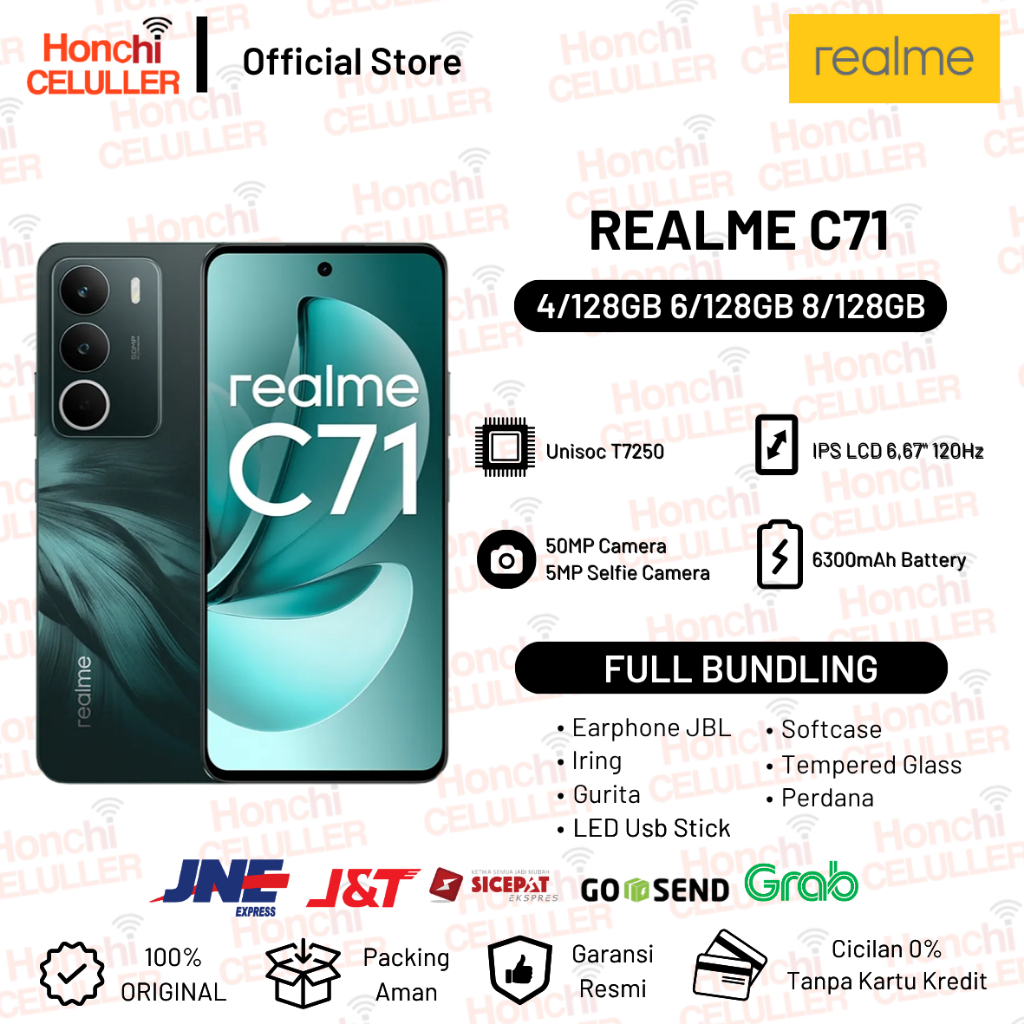 Realme C71 4/128GB 6/128GB 8/128GB | 6300mAh Massive Battery & 45W Fast Charge | 120Hz Eye Comfort Display | AI Experience | NFC Harga 1,815,000 Ringgit*Penghantaran Percuma
