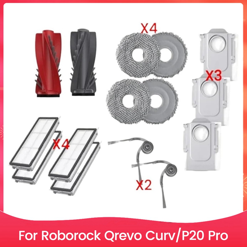 [Waanon]Main Side Brush Hepa Filter Mop Cloth Dust Bags Vacuum Attachments Replacement Parts Kit for Qrevo Curv/P20 Pro