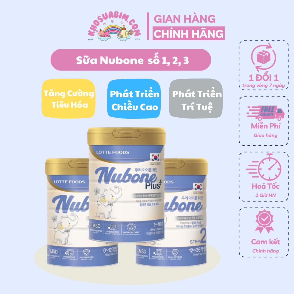 Sữa cho bé Nubone Plus+, Step 1, Step 2 750gr, Sữa bột công thức giúp bé thông minh, sáng mắt, cao lớn nhanh