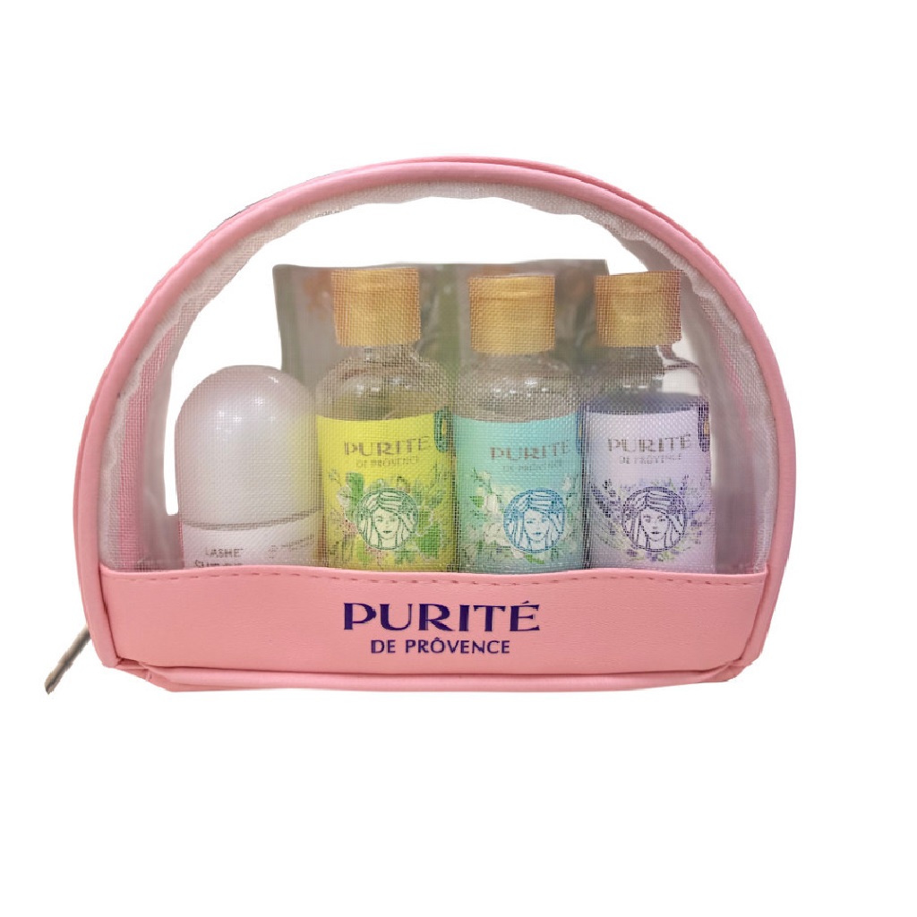 Bộ Tắm Gội Du Lịch 6 Món Purite : 3 sữa tắm 60ml + 1 lăn khử mùi 20ml + 1 túi đựng mỹ phẩm + 5 gói sữa tắm + 5 gói gội