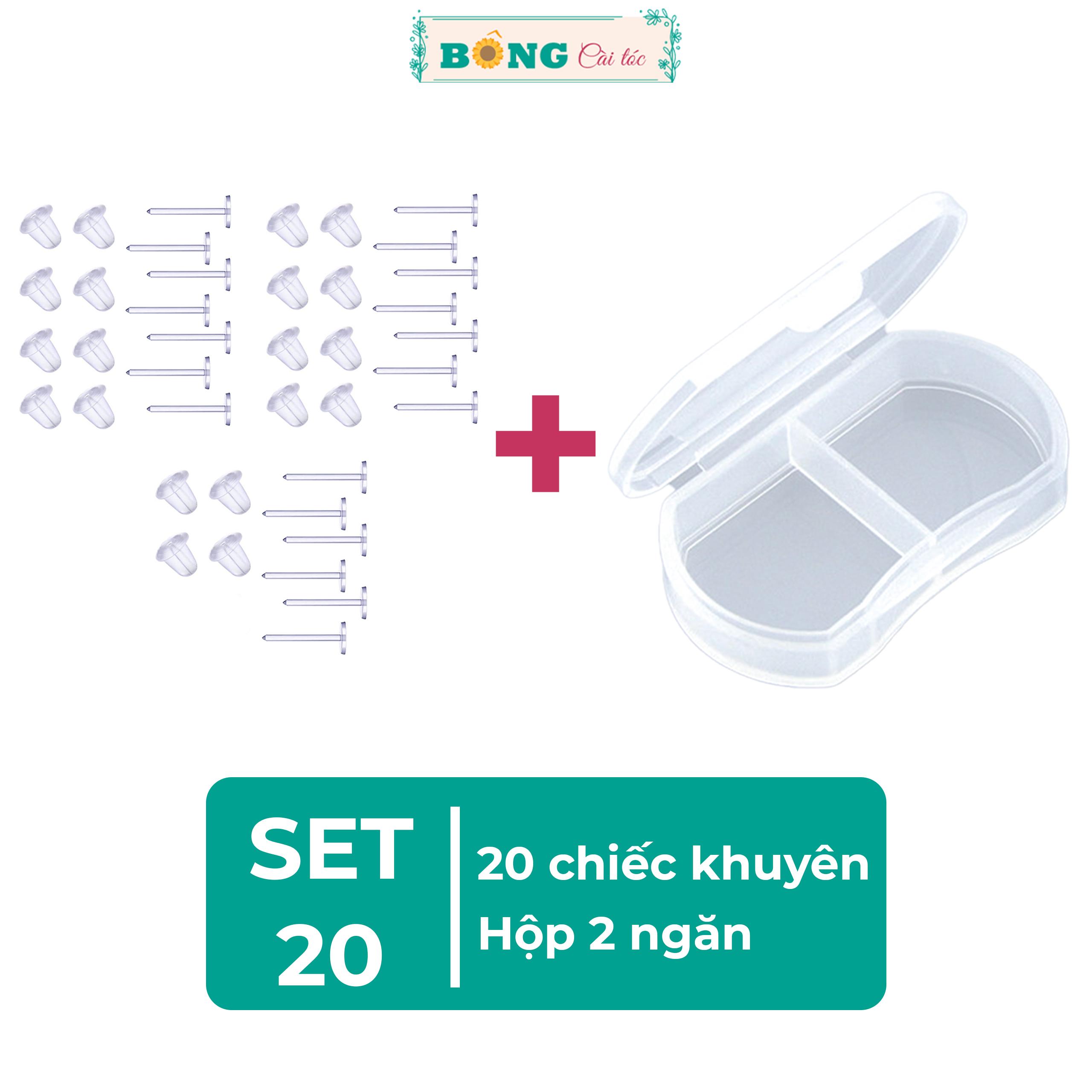 Set kèm hộp 20 chiếc bông tai nhựa y tế trong suốt giữ lỗ đầu 5mm cho lỗ xỏ nuốt khuyên BT210 - khuy