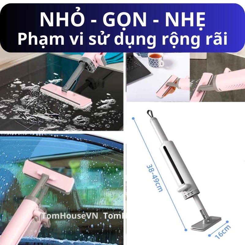 Cây tự vắt Mini lau bếp lau kính gạt nước bông lau thấm hút tốt xoay 360 cầm tay tiện lợi