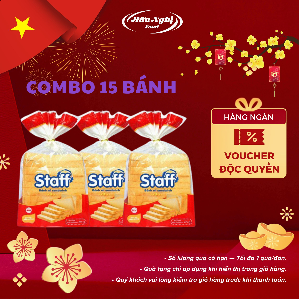  COMBO 15 Bánh mì sandwich Staff lát mềm 275g - Date 14 ngày 